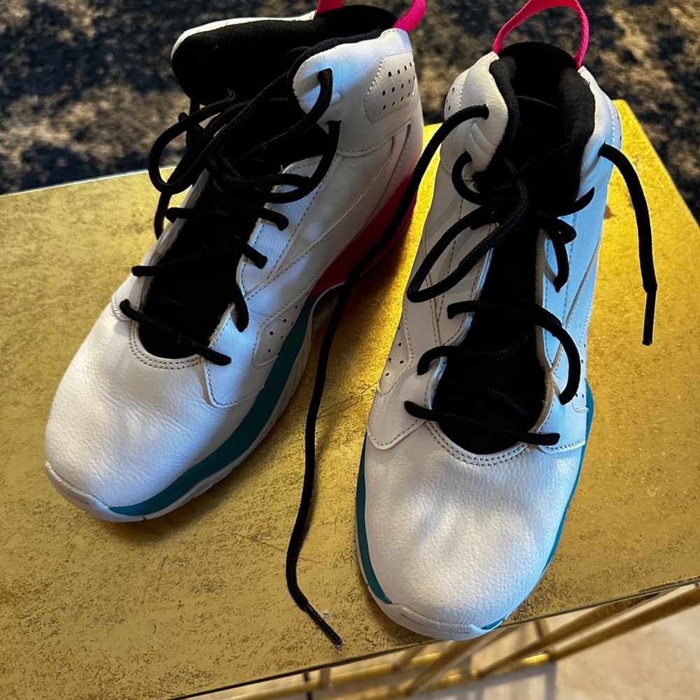 Jordan Kids White, Black, Teal & Pink High-Top Sneakers